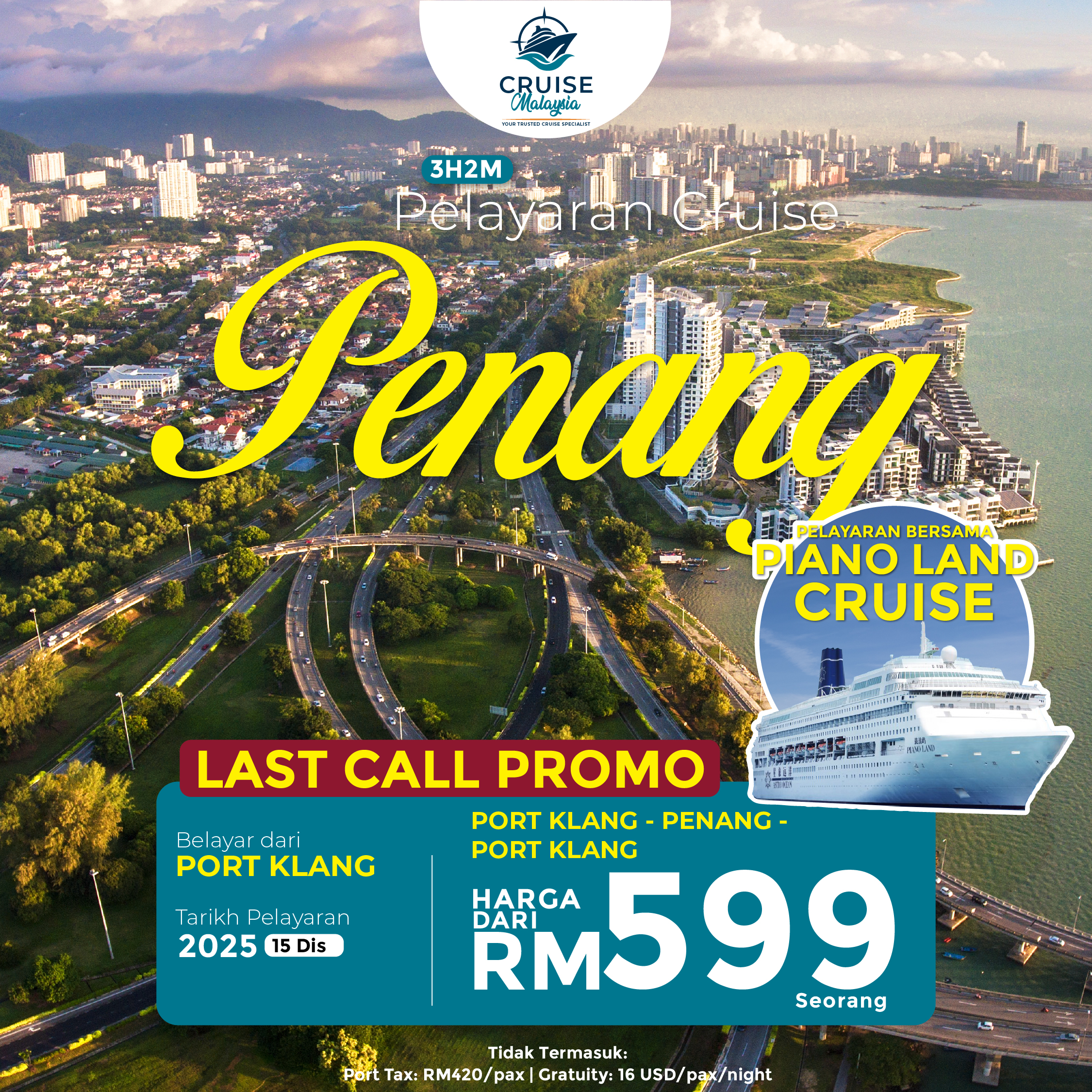 Kapal Piano Land Tripfez – Pelayaran santai dengan pemandangan laut, hiburan live dan kabin selesa